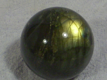 Labradorite sphere, about 2 inches (51 mm) diameter.